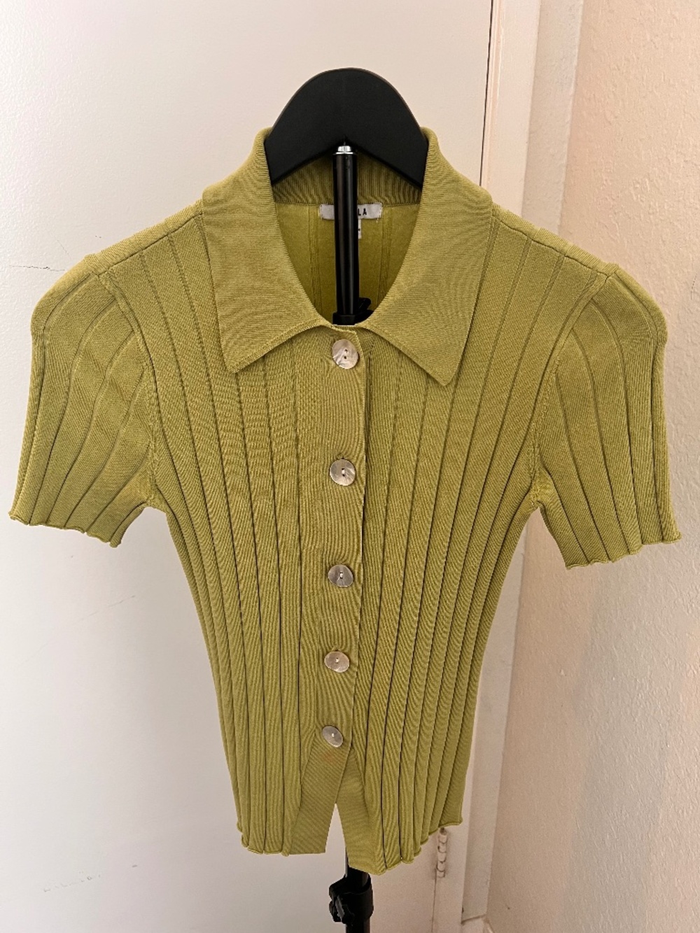 Pistola Ribbed Chartreuse Sweater with Pearl Buttons | Size Extra Small